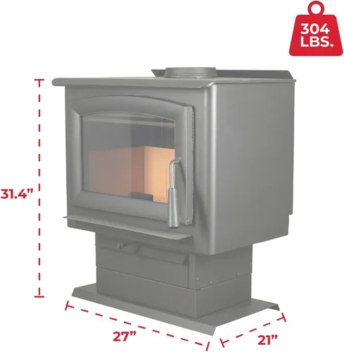 Vista 4 de Estufa de leña con pedestal ventilado independiente de Ashley Hearth, para interiores, con cajón de cenizas, acero, para 2,000 pies cuadrados