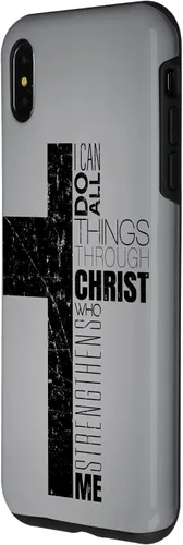 Vista 2 de iPhone XS Max Negro Cristiano Cruz Religiosa Biblia Verso Filipenses 4 13 Caso