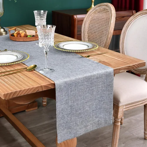 Vista 9 de NEWISHER Camino de mesa rústico de granja, color beige sólido, camino de mesa rectangular de lino sintético para uso diario, cocina, comedor, mesa