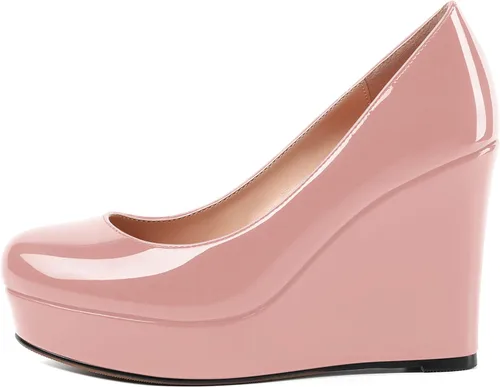 Vista 2 de MOVINSTEPS Zapatos de tacón alto con plataforma sexy de patente sólida y puntera redonda para mujer, zapatos de tacón alto de 4 pulgadas