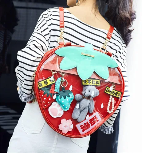 Vista 2 de WILDFINDING Ita Bag - Mochila de hombro de fruta de fresa, mochila casual, mochila Kawaii DIY Cosplay fresa (rojo), Rojo -, Classic