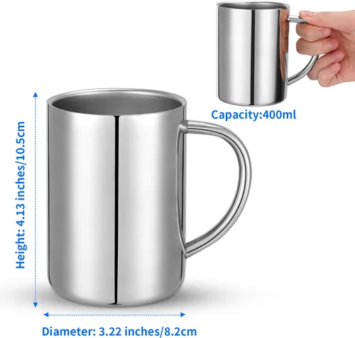 Vista 6 de Taza de café aislada de acero inoxidable 304 de 13.5 fl oz, vaso de viaje al vacío de doble pared, inastillable para campamento, oficina
