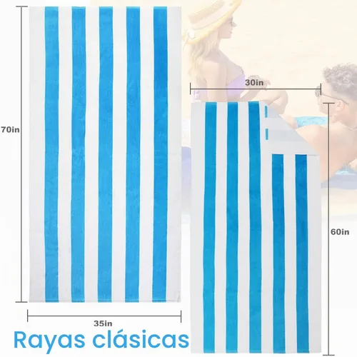 Vista 4 de Exclusivo Mezcla - Juego de 2 toallas de playa a rayas, 30” x 60” y 35” x 70” Azul