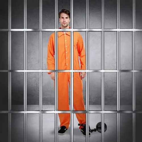 Vista 6 de ReneeCho Mono de prisionero naranja disfraz de jailbird para hombres adultos de Halloween