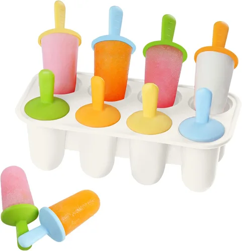 Vista 15 de Miaowoof Moldes de paletas para bebés con palillos, 8 cavidades de silicona para hacer paletas de hielo para bebés leche materna para alivio