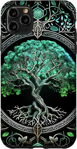 Vista 13 de Tree of Life Yoga Spiritual Celtic Viking Green Black Case for iPhone 17