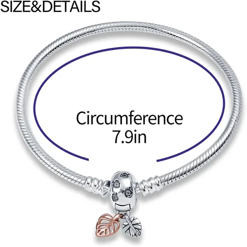 Vista 3 de KUNSIR Pulsera de cadena de serpiente de plata esterlina 925 para pulseras europeas Pandora abalorios Plata de ley