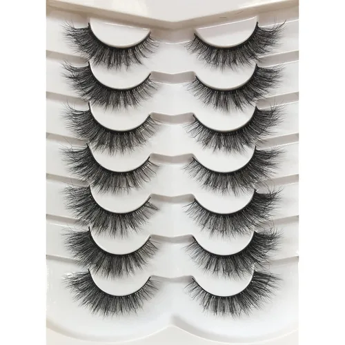 Vista 77 de Pooplunch - Pestañas postizas estilo ojo de gato, extensión de volumen 8D natural, finas, cortas, de visón sintético, tiras de pestañas postizas