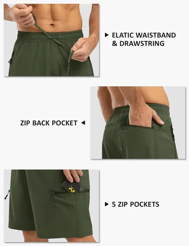 Vista 5 de TBMPOY Pantalones cortos de senderismo para hombre con 5 bolsillos con cremallera, 9 pulgadas, ligeros, para exteriores, trabajo, atletismo, viajes