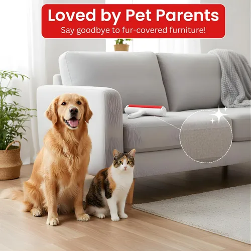 Vista 4 de Rodillo removedor de pelo de mascotas para perros y gatos – Herramienta reutilizable para quitar pelos y pelusas, rodillo portátil para muebles