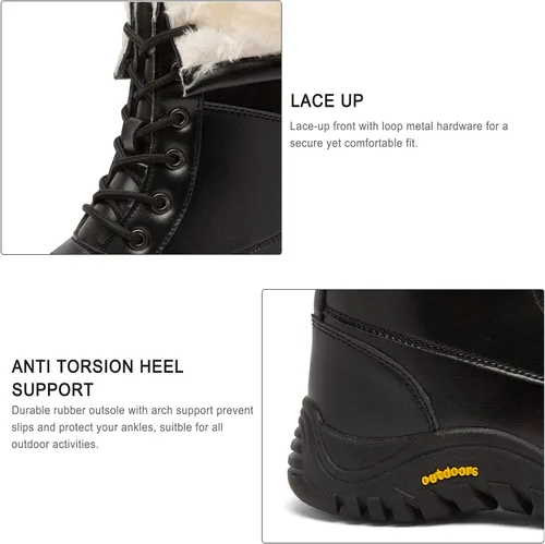 Vista 5 de Botas de invierno para mujer, impermeables, cálidas, con forro de piel sintética, botas de nieve para mujer, botas de nieve a la moda, botas de pato