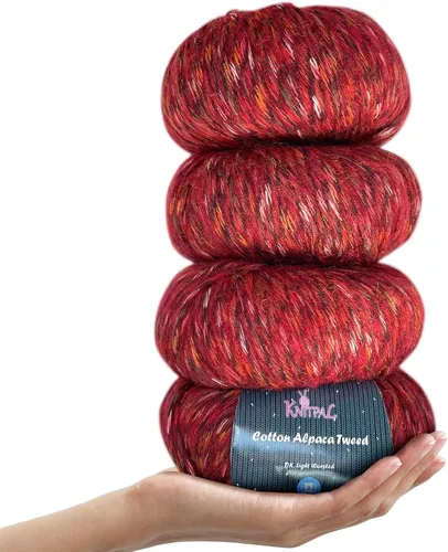 Vista 17 de Hilo de alpaca Tweed de algodón para ganchillo, paquete de 4 (588 yardas/7.05 oz), patrones libres, hilo de tweed para tejer, peso de peinado ligero