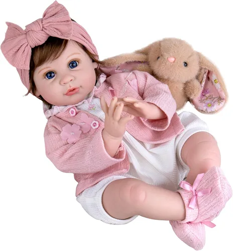Vista 11 de Aori Muñecas Reborn de 22 pulgadas – Muñeca de bebé realista para niños de 3 años en adelante – Bebé recién nacido realista con traje rosa – Cuerpo