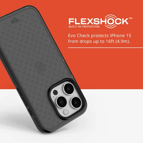 Vista 4 de Tech21 Evo Check - Funda para iPhone 15 Pro, protección contra impactos, color ahumado/negro