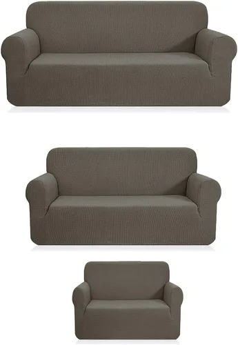 Vista 3 de Fancy Linen - Funda elástica de ley para sofá biplaza y silla, color liso # Stella (3 unidades, borgoña)