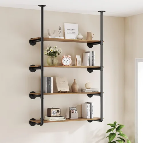 Vista 2 de Pynsseu Estante Industrial de Tubo de Hierro para Montaje en Pared, Estantería Abierta DIY de Granja, Estantes de Tubo para Cocina Baño, Librerías