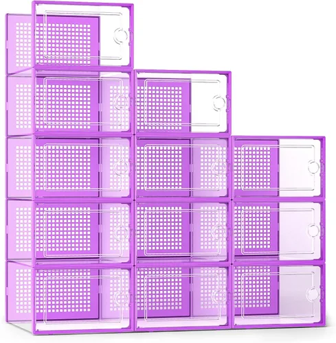 Vista 16 de Kuject Cajas de almacenamiento de zapatos grandes, 12 unidades, organizador Negro