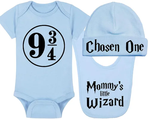 Vista 51 de Sombrero de bebé Wizard - Chosen One (tela negra - diseño dorado)