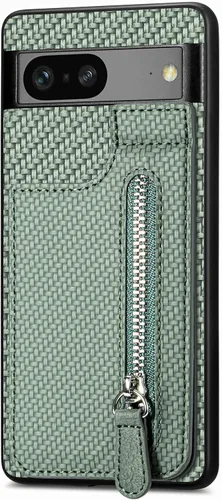 Vista 2 de LEMAXELERS Funda para teléfono con función de cartera, funda de piel sintética para Google Pixel 7A 5G, con cremallera y soporte para tarjetas Verde