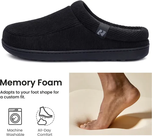 Vista 4 de RockDove Pantuflas de pana Ribco para hombre con espuma viscoelástica y suela interior y exterior