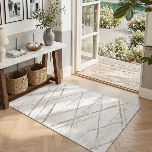 Vista 11 de jinchan - Tapete de pasillo marroquí de 2 x 6 pies con líneas, bohemio, lavable, para cocina, suave, geométrico, de lana sintética, antideslizante