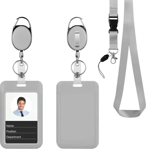 Vista 14 de Soporte retráctil para tarjetas de identificación con cordón separable, carrete de credencial resistente, llavero desmontable, soporte para tarjetas