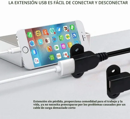 Vista 4 de Cable de extensión de carga USB 2.0 macho a doble hembra, mesita de noche para muebles, sofá, puerto de carga a bordo, cable de montaje en panel