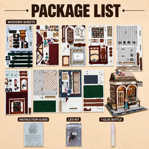 Vista 6 de Rompecabezas de madera 3D, kits de rincón de libros para adultos, kits de construcción de casas en miniatura, manualidades de madera