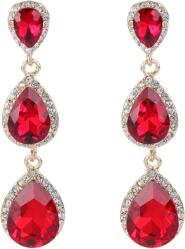 Vista 23 de EleQueen Aretes con forma de pera o lágrima larga de tono dorado con cristal austriaco para mujer, 2.5 pulgadas de largo 01-Color esmeralda