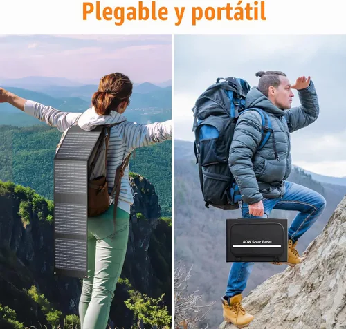 Vista 2 de Panel solar plegable de 40W para central eléctrica portátil Portable Solar Panel Charger for iPhone, iPad, Laptop, Camping Solar Panels for