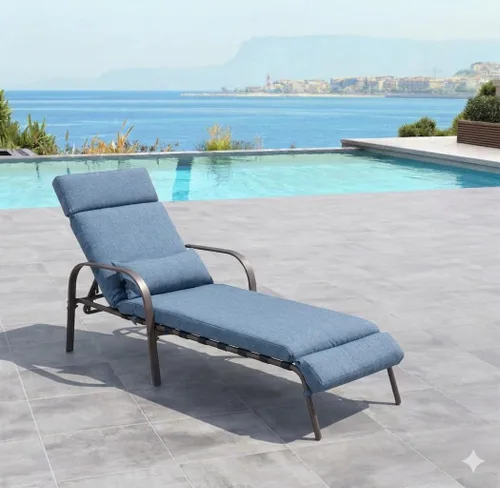 Vista 7 de Sillón para exteriores con cojín y almohada, tumbonas de piscina (azul oscuro)
