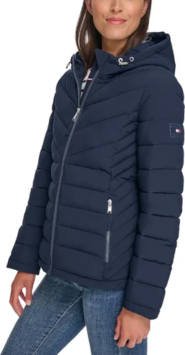 Vista 2 de Tommy Hilfiger Chaqueta acolchada ligera y plegable esencial para mujer Classic Chevron Navy