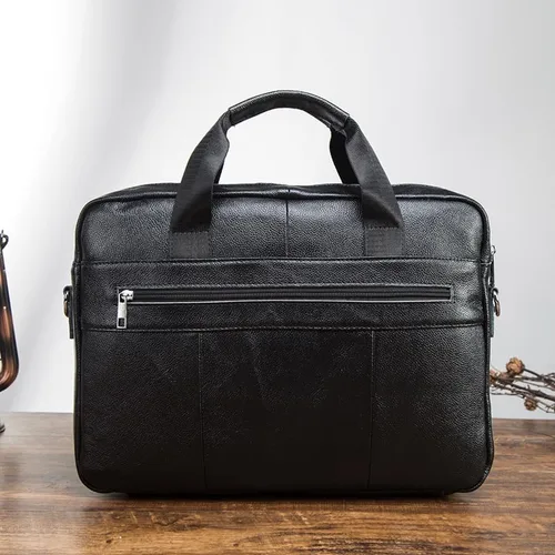 Vista 5 de Bolso de mensajero de cuero genuino para hombre, maletín para portátil, bolso de hombro para oficina, viajes de negocios con caja de regalo