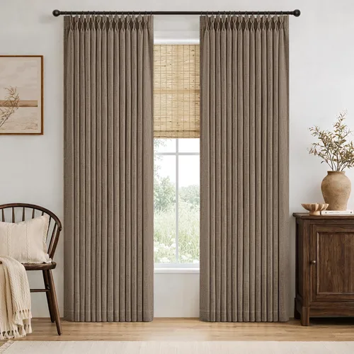 Vista 10 de MIULEE Cortinas de lino gruesas con pinzas plegadas de 96 pulgadas de largo, 2 paneles para sala de estar y dormitorio, cortinas de ventana Natural