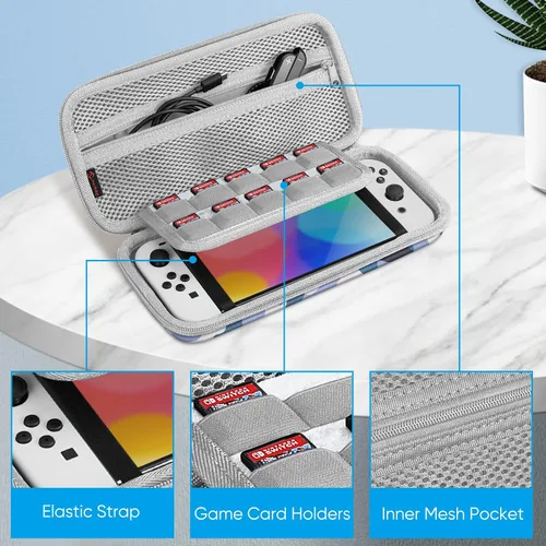 Vista 3 de Fintie Funda de transporte para Nintendo Switch OLED modelo 2021Switch 2017, a prueba de golpes funda protectora rígida bolsa de viaje con 10