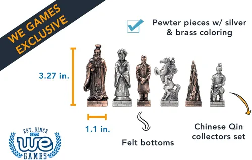 Vista 3 de WE Games Pewter Chinese Qin - Juego de ajedrez temático de lujo con piezas de peltre esculpidas, ajedrez de historia, 2 jugadores, adultos