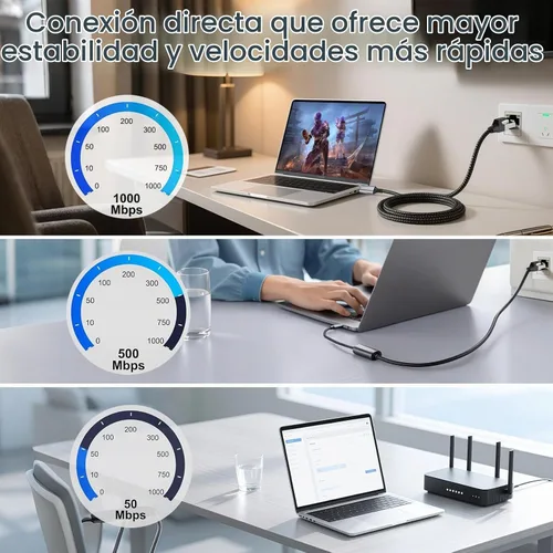 Vista 4 de Cable USB C a Ethernet, cable LAN tipo C a RJ45, para MacBook Pro/Air, iPad Pro, iPhone 15 Series, Galaxy, Smartphone, Laptop, PC (6 pies)
