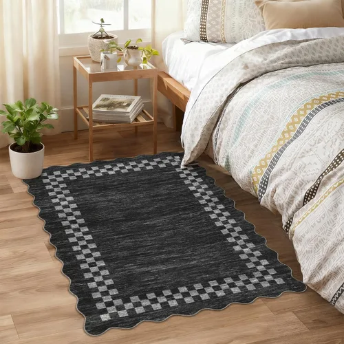 Vista 77 de GarveeHome Alfombra lavable de 5 x 7 pies para sala de estar, alfombra Beige festoneado