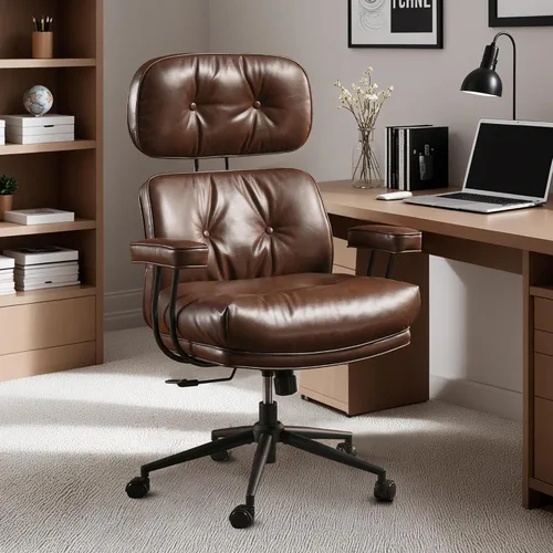Vista 14 de Silla ergonómica de oficina giratoria de piel sintética para oficina en Marrón
