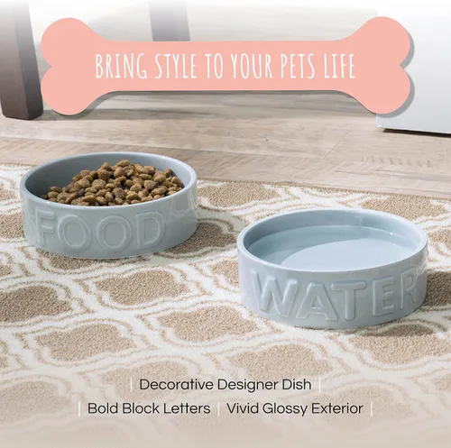 Vista 4 de Park Life - Cuencos de cerámica para mascotas, cuencos para alimentos y agua para perros y gatos, lindo cuenco para mascotas para perros y gatos Gris