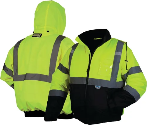 Vista 5 de Pyramex RJ32 Series Waterproof Hi-Vis Orange Lime Bomber Jacket with Quilted Lining - Size Large
