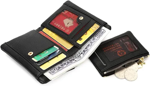 Vista 2 de AOXONEL Billeteras plegables para mujer, carteras pequeñas RFID para mujer, carteras compactas de cuero para mujer, con tarjetero extraíble
