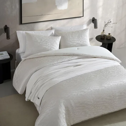 Vista 3 de Vera Wang - Juego de funda de edredón tamaño Queen, ropa de cama de algodón suave con sensación de tejido texturizado, cierre de botón y lazos