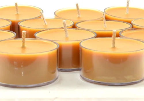 Vista 3 de Amber Romance - Velas de té de soja, paquete de 12 unidades, velas de té beige, altamente perfumadas, fabricadas con cera de soja, hechas a mano