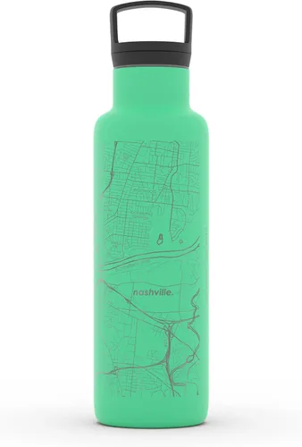 Vista 38 de Well Told Botella de agua aislada con mapa de Washington DC grabado, botella de acero inoxidable grabada (21 onzas, blanco) botella aislada de mapa