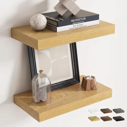 Vista 17 de 16 Inch Floating Shelves for Wall 2 Pack, 8"D Wood Grain Bathroom Shelves Acabado negro