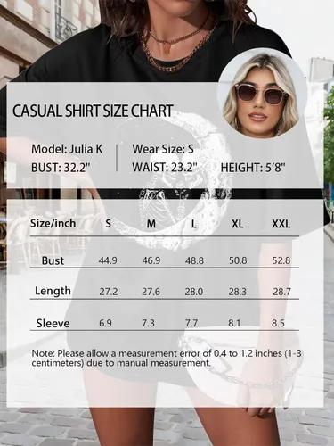 Vista 6 de Camisetas casuales de manga corta para mujer, cuello en V, manga enrollada, holgada, con abertura lateral
