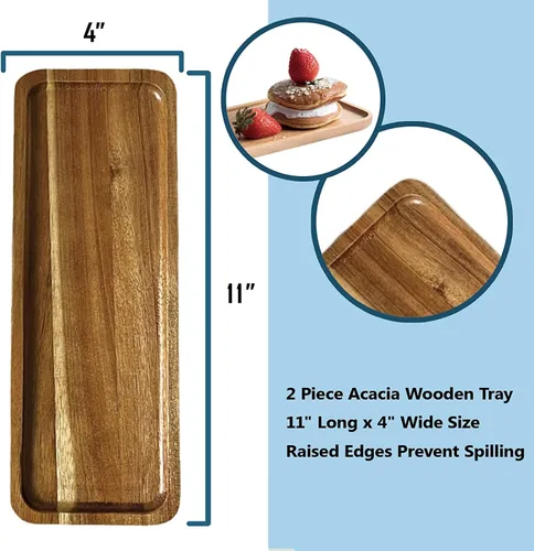 Vista 2 de Bandejas largas de tocador de baño, 1 bandeja de almacenamiento de tanque de inodoro de madera, bandeja de madera de granja, bandeja de madera