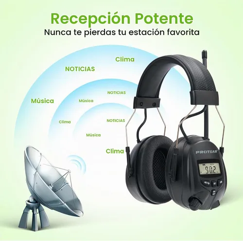 Vista 5 de Cascos protectores de oídos PROTEAR con radio AM/FM, auriculares con reducción de ruido de 25dB, orejeras de seguridad con pantalla digital Negro
