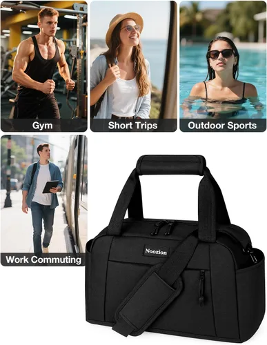 Vista 7 de Noozion Bolsa de gimnasio pequeña de 14 pulgadas para mujeres y hombres, mini bolsa de lona ligera con múltiples bolsillos, bolsa deportiva